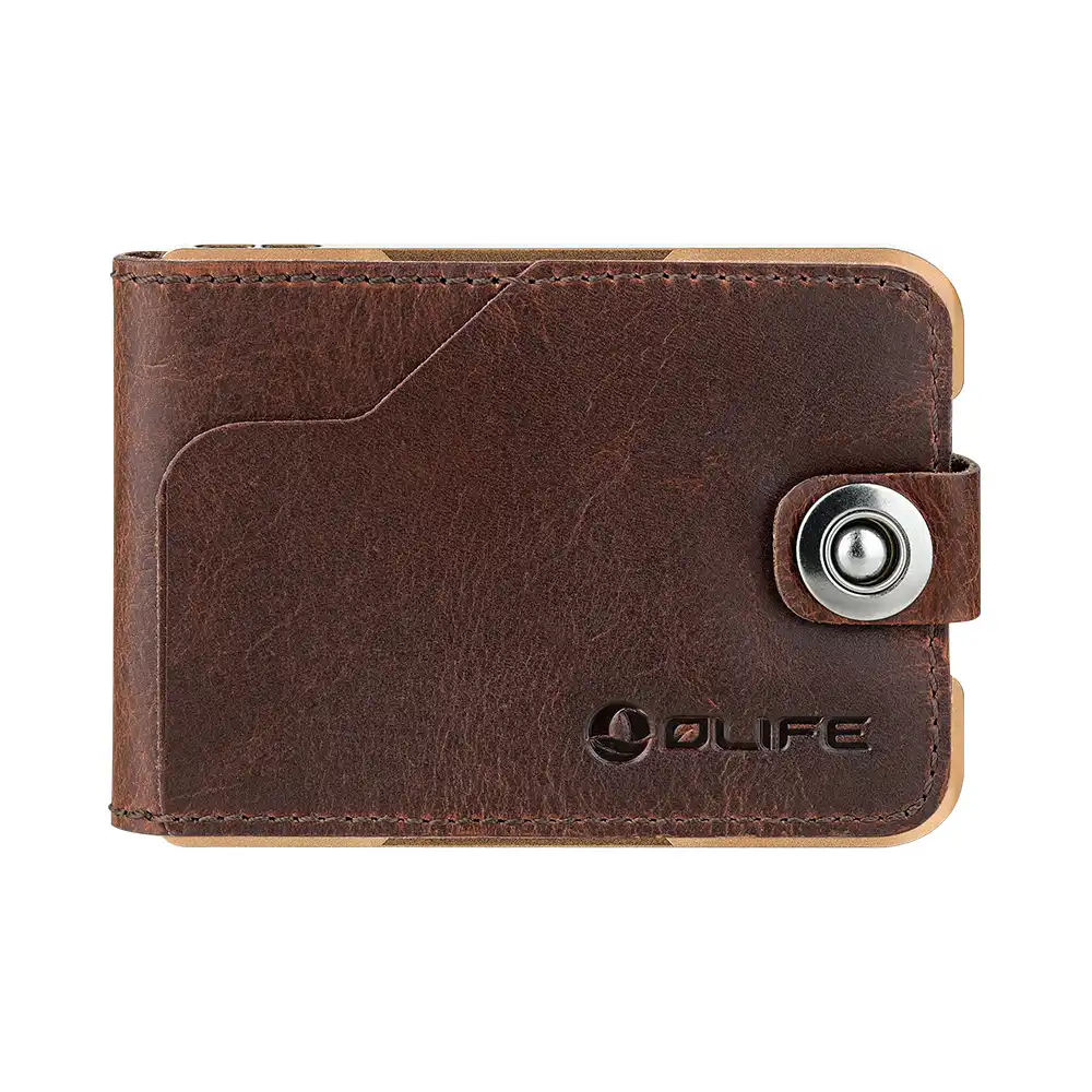 OLIFE Leather Wallet with Aluminum Alloy Frame