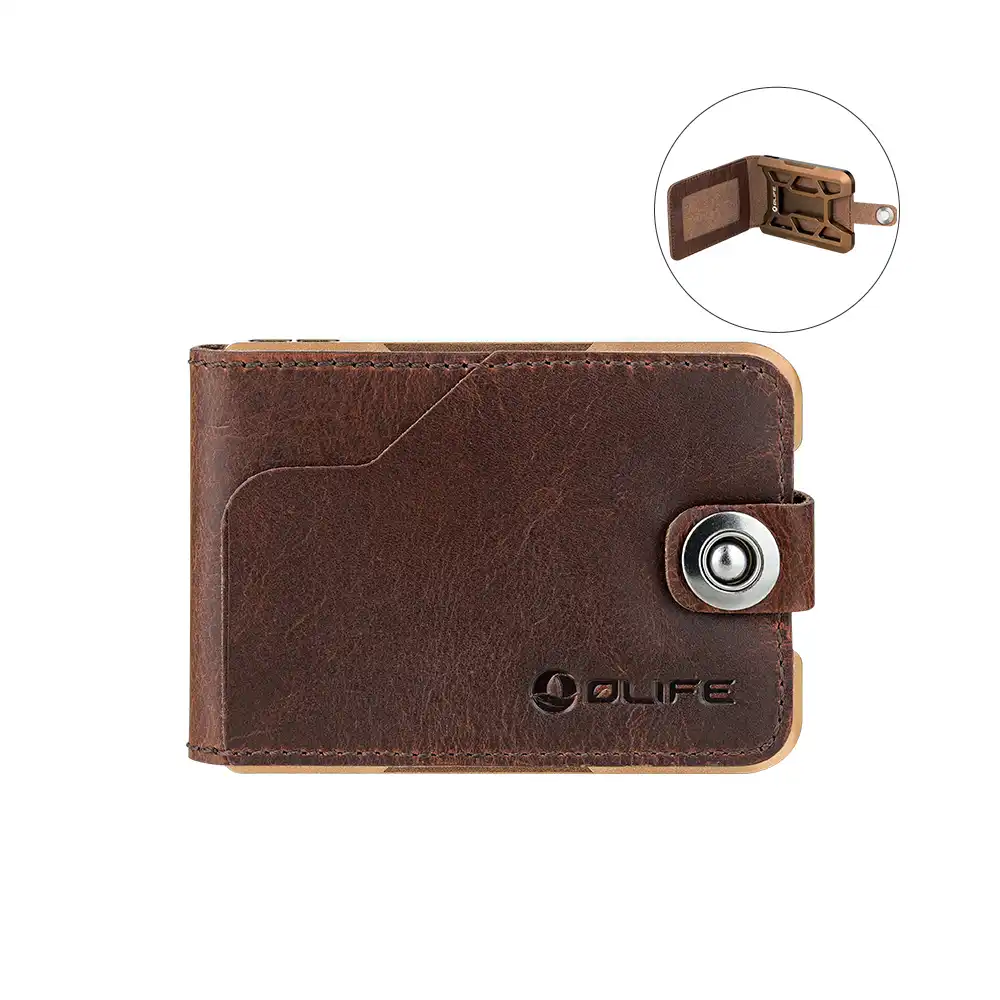 OLIFE Leather Wallet with Aluminum Alloy Frame