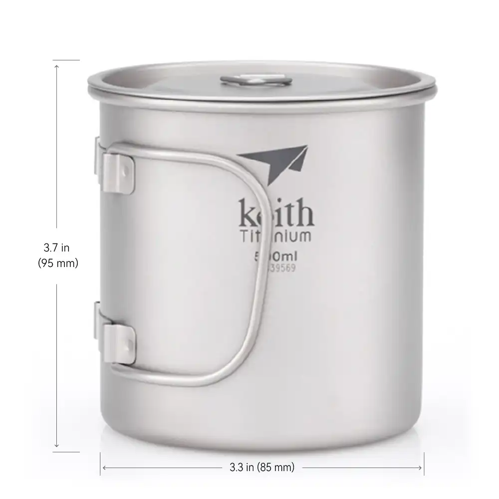 KEITH Titanium Single-Wall Folding Handle Camp Mug with Lid