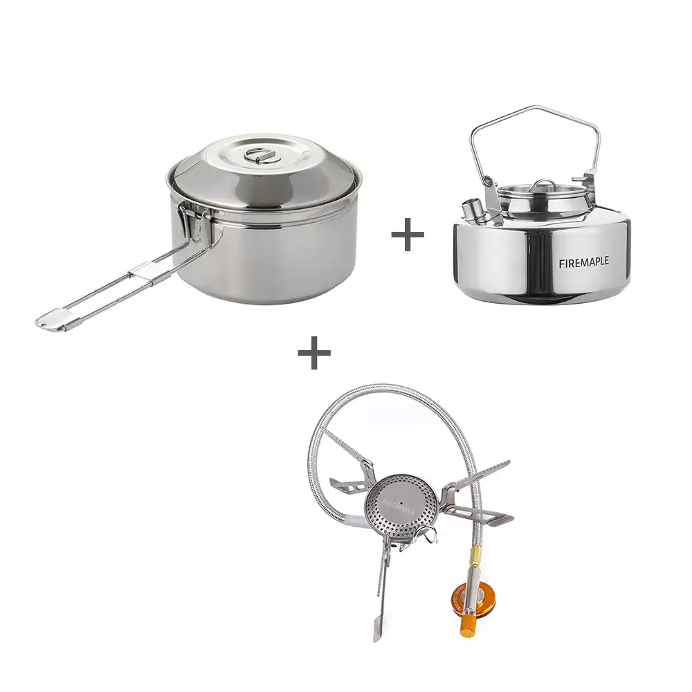 Fire-maple Camping Pot & Kettle Set with Preheat Tube Gas Stove