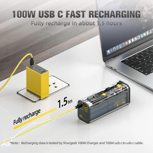 Shargeek Portable Charger, Storm 2 100W 25600mAh Laptop Power Bank, World's  First See Through Battery Pack with IPS Screen, DC & 2 USB C & USB Ports