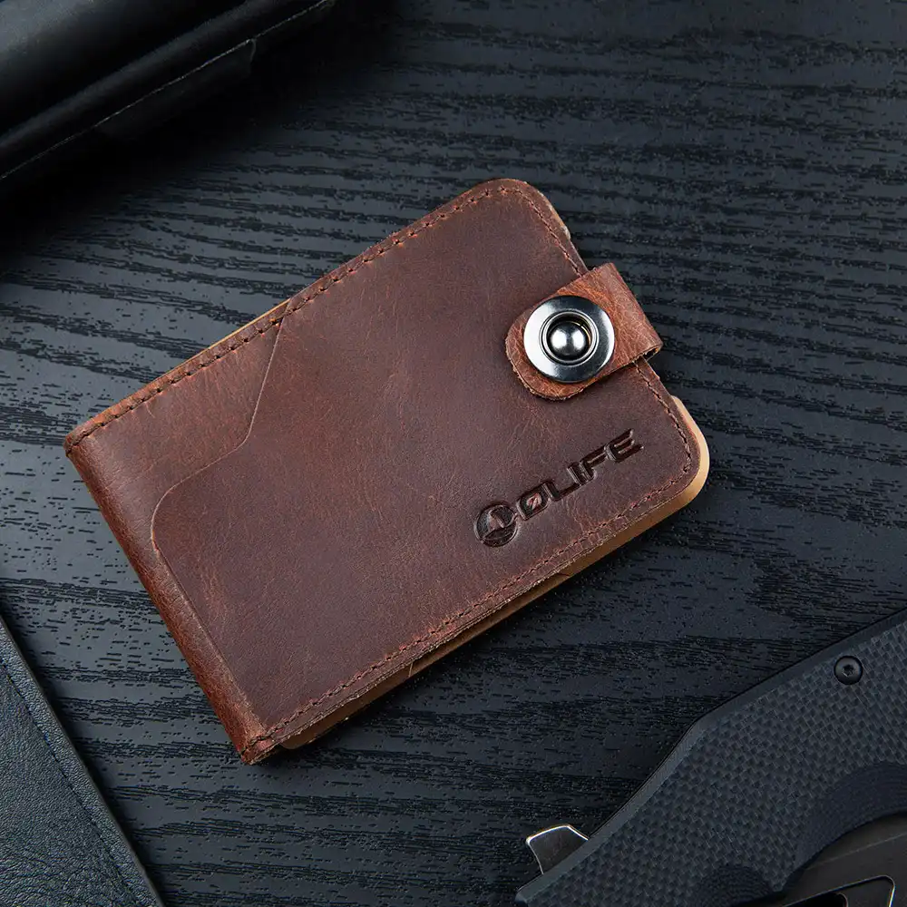 OLIFE Leather Wallet with Aluminum Alloy Frame