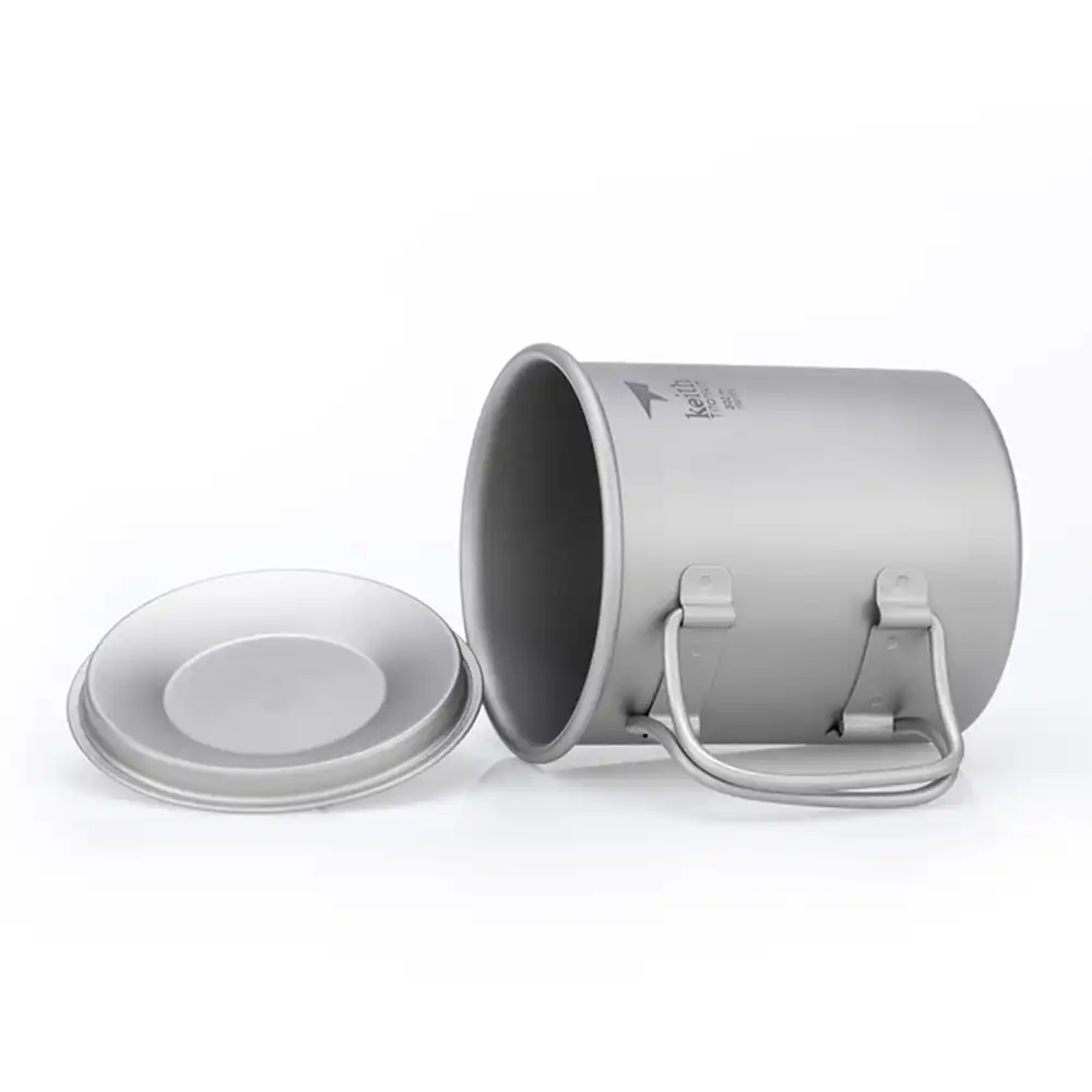 KEITH Titanium Single-Wall Folding Handle Camp Mug with Lid