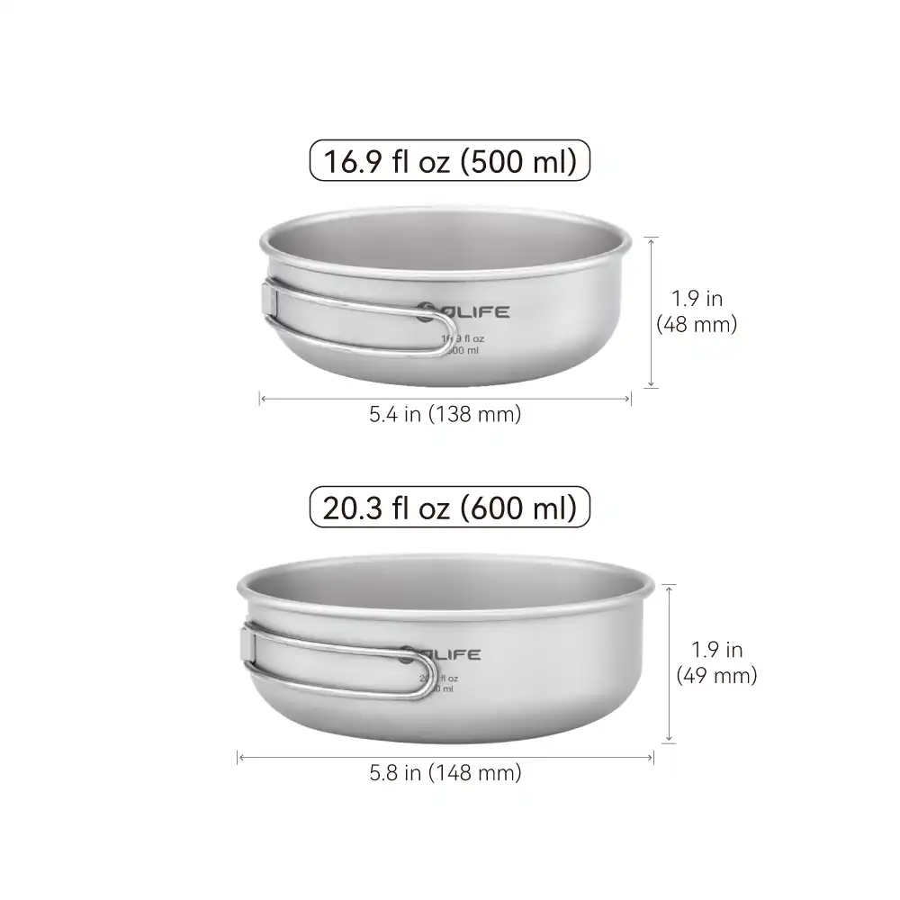 OLIFE Titanium Bowl Set with Folding Handles (OCB02)
