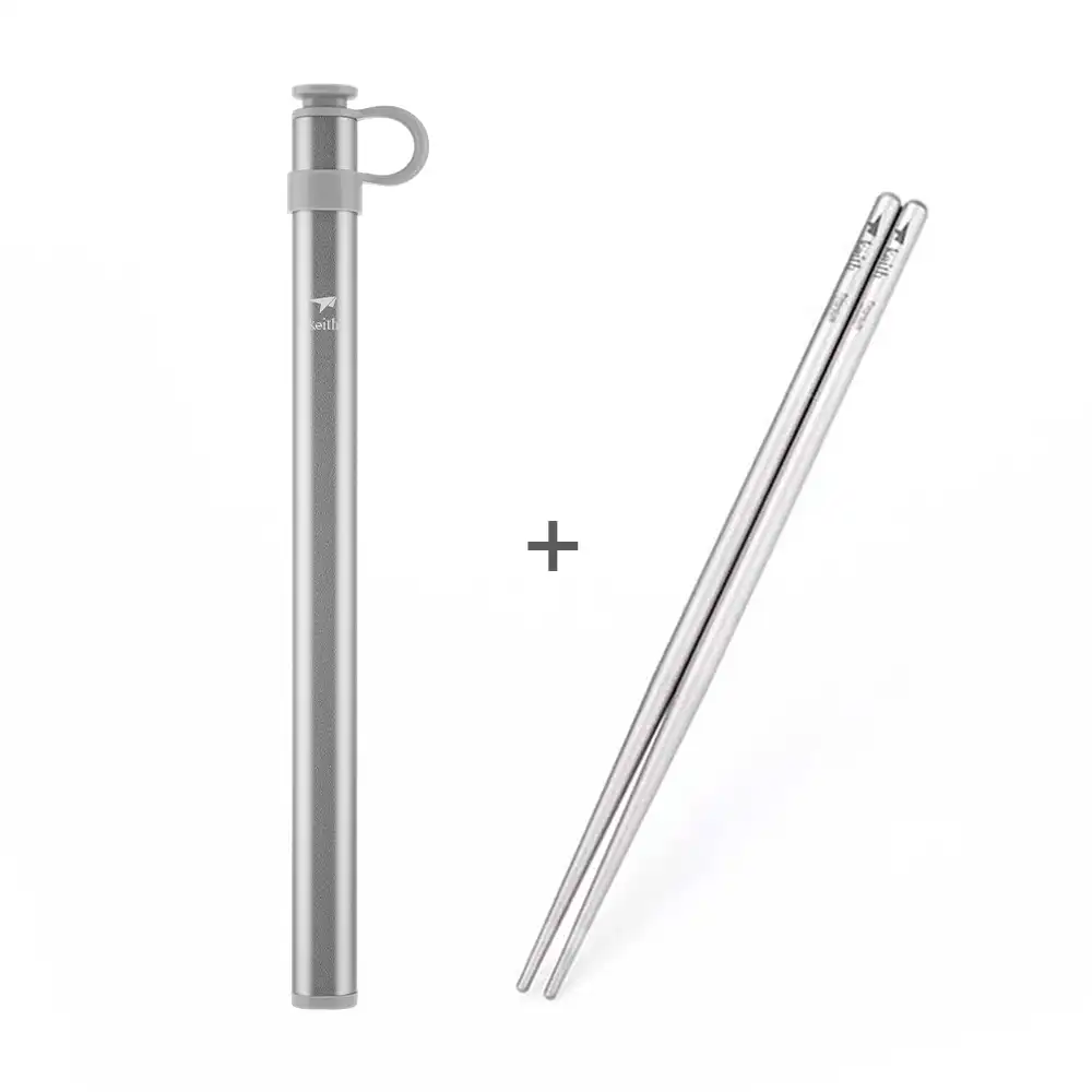 KEITH Titanium Round Handle Chopsticks & Aluminum Carrying Case Set
