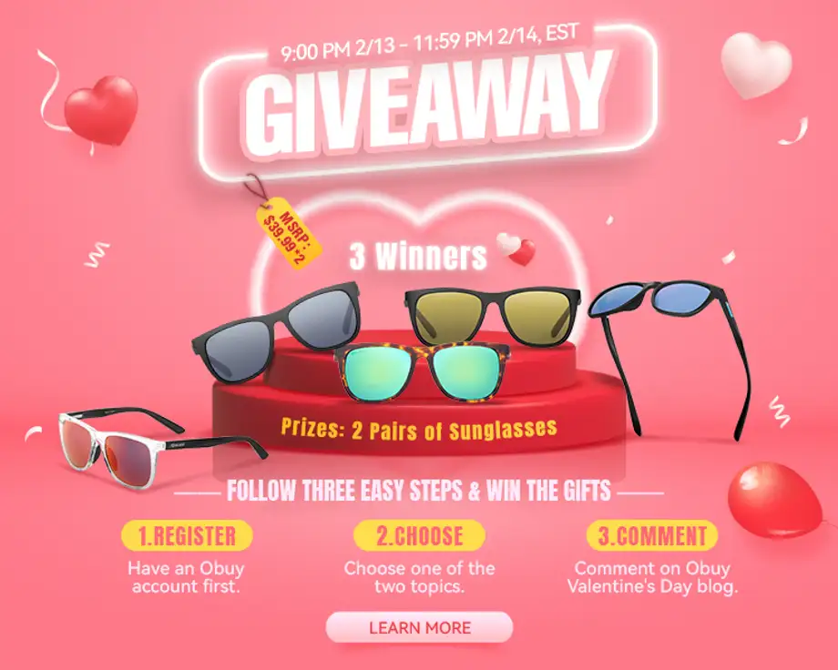 【Giveaway】Happy Valentine's Day! Win 2 Pairs of Sunglasses Here!