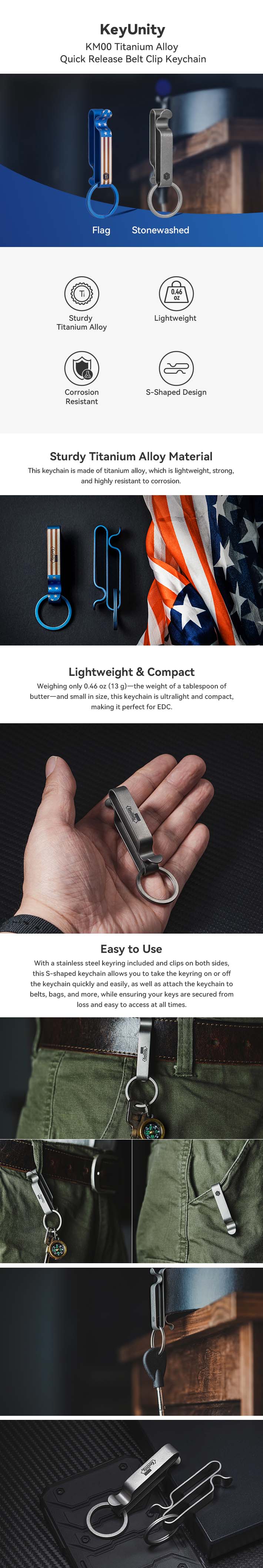 KM03 Titanium Alloy Belt Loop Keychain Clip