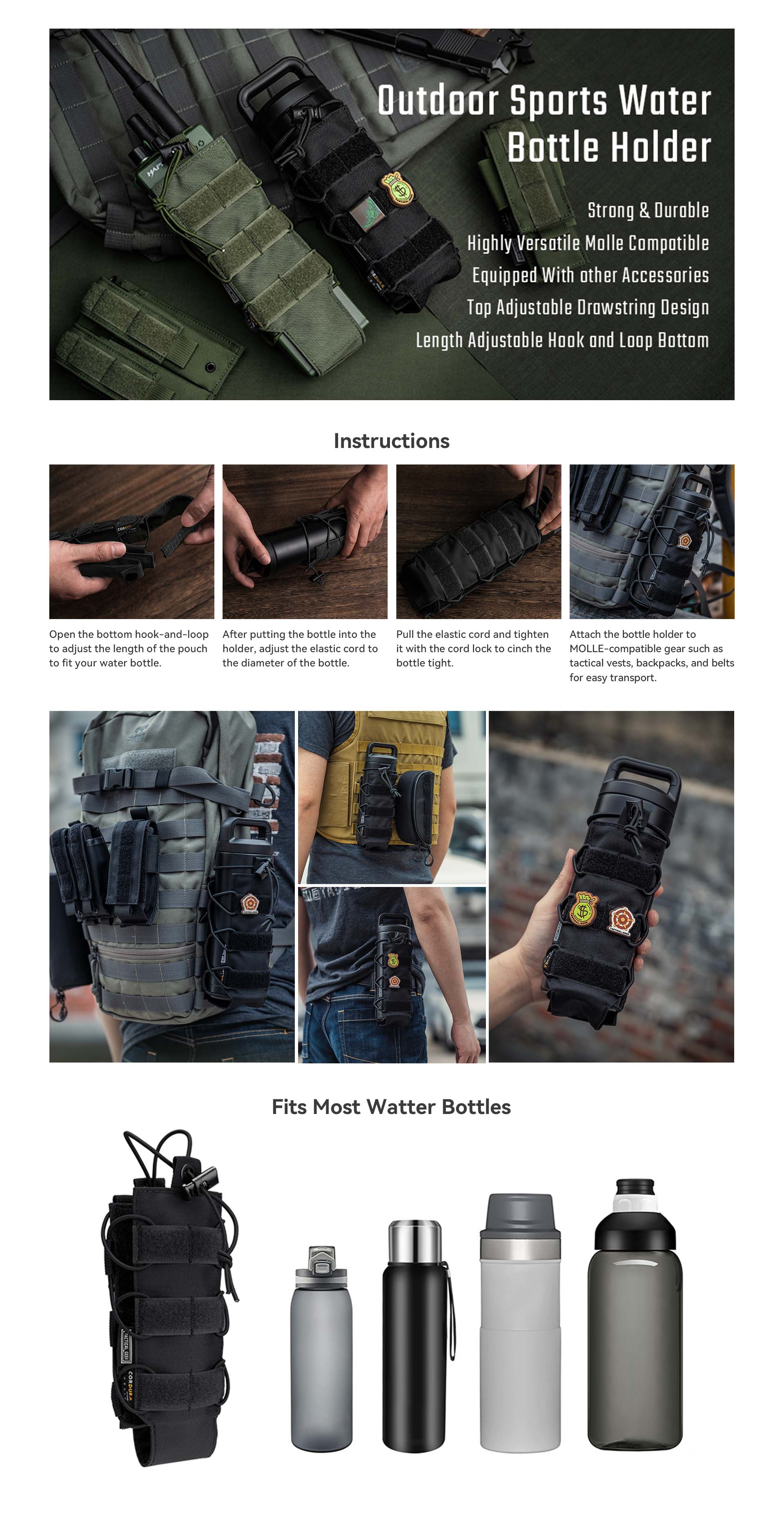 Outdoor sports water bottle bag, multifunctional MOLLE accessory