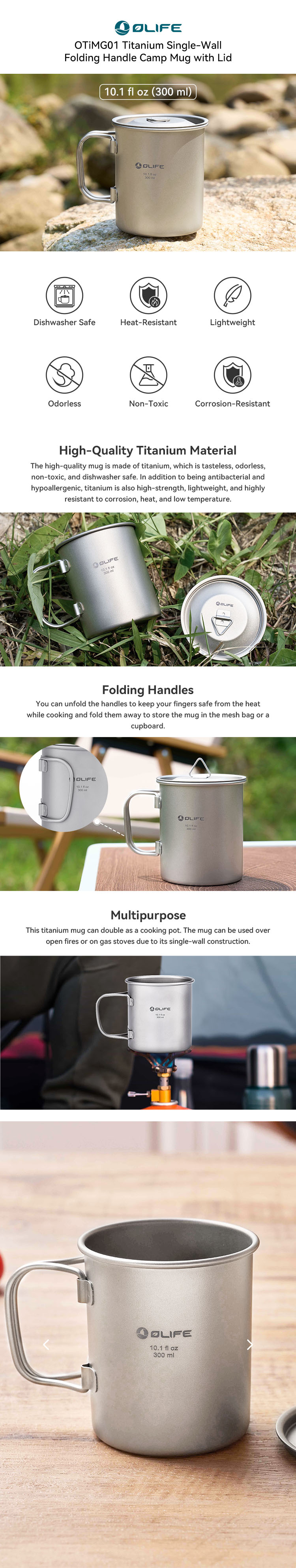 Topyond Camping Cup, Aluminum Oxide Camping Coffee Mug, Safe Ultra Light  High Strength Picnic Water Mug with Foldable Handle for Outdoor Drinkware