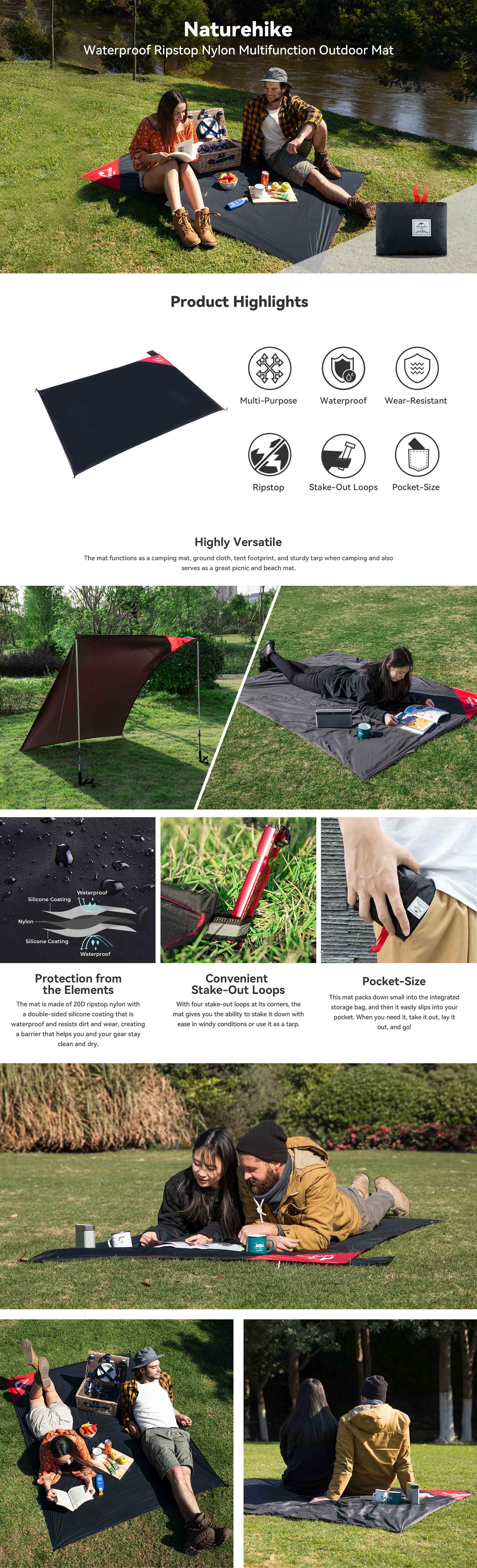 Naturehike Waterproof Mat with Double-Sided Silicone Coating - Obuy USA