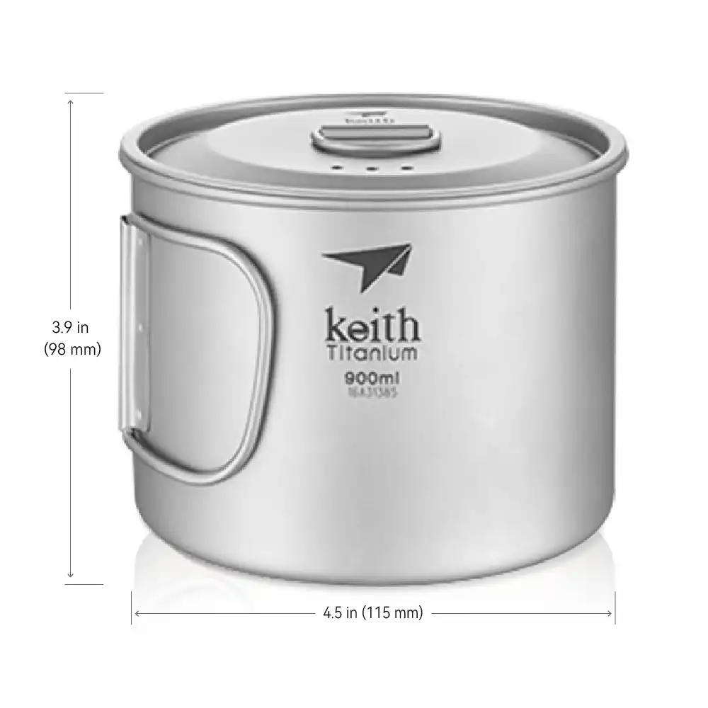 KEITH Titanium Single-Wall Folding Handle Camp Mug with Lid